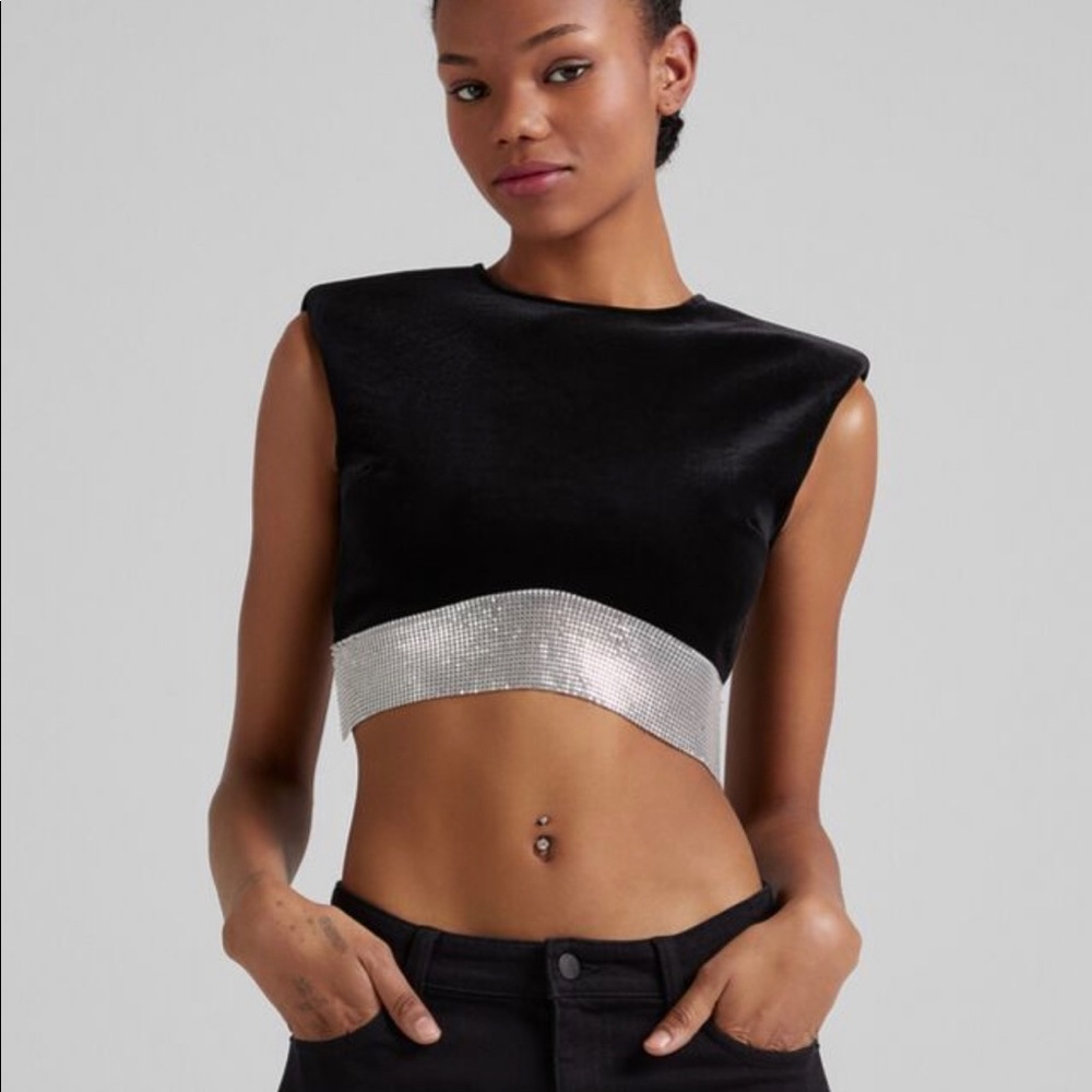 Velvet crop top with contrasting mesh open back